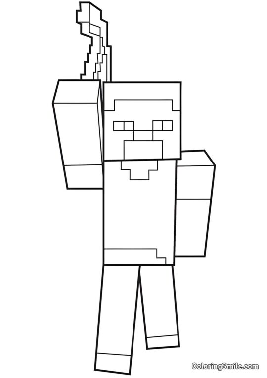 Herobrine avec une pioche - Page de Coloriage