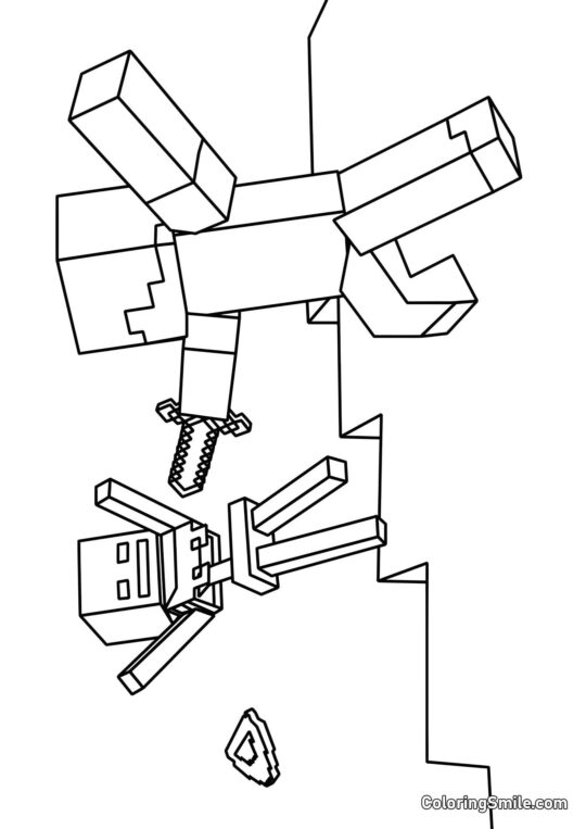 Steve et le squelette - Page de Coloriage