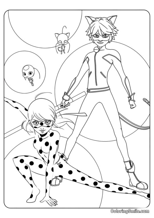 Coccinelle et Chat Noir - Page de Coloriage