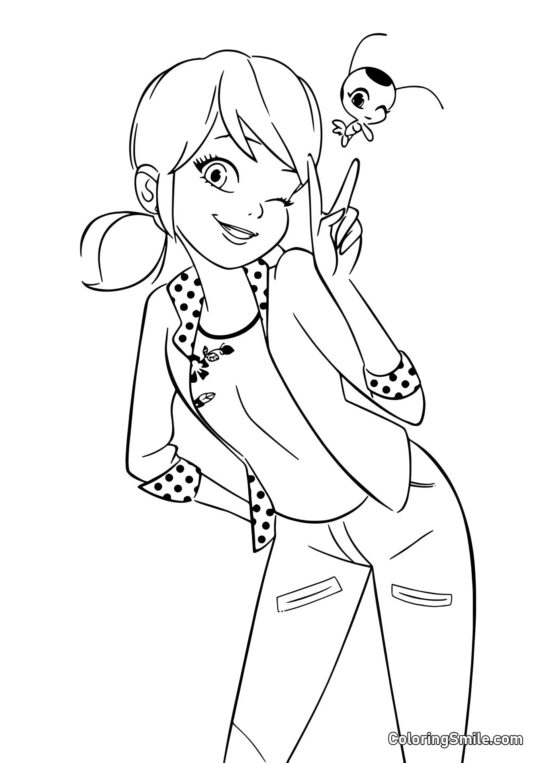 Marinette Dupain-Cheng avec Kwami - Page de Coloriage