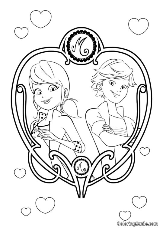 Marinette amoureuse de Adrien Agreste - Page de Coloriage