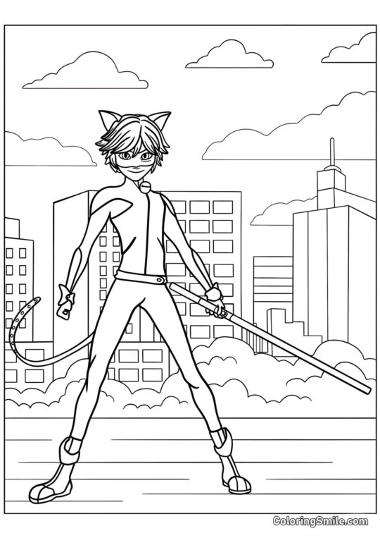 Chat Noir souriant - Page de Coloriage
