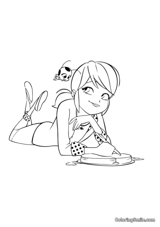 Coccinelle écrivant dans un journal - Page de Coloriage