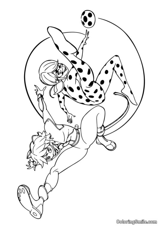 Coccinelle et Chat Noir se précipitant au combat - Page de Coloriage