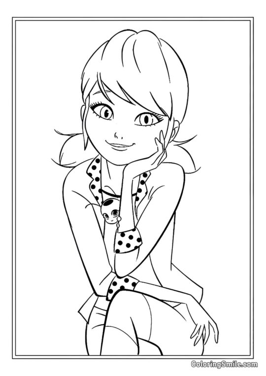 Marinette assise avec Tikki - Page de Coloriage