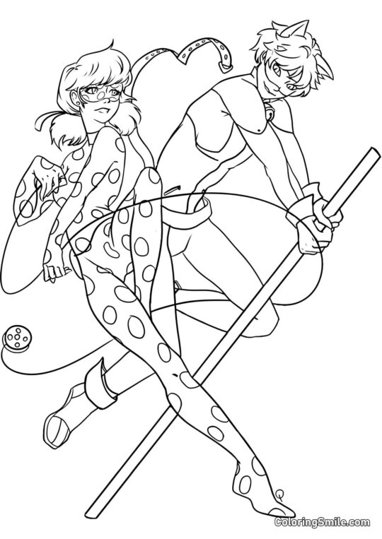 Coccinelle et Chat Noir dessinant - Page de Coloriage