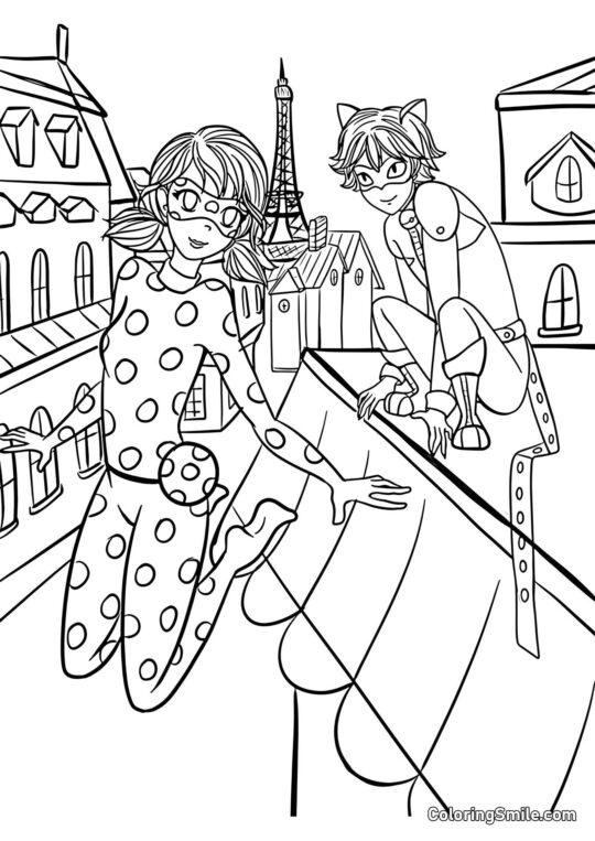Coccinelle et Chat Noir à Paris - Page de Coloriage