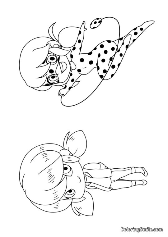 Carte postale de Marinette et Coccinelle - Page de Coloriage