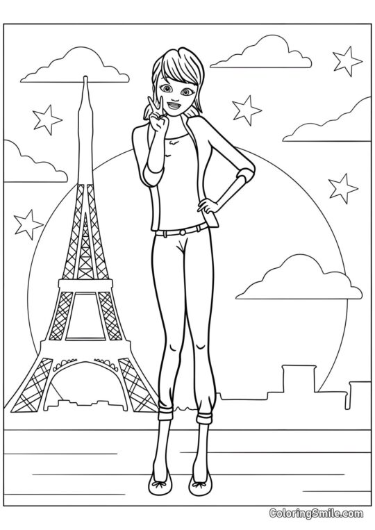 Coccinelle devant la Tour Eiffel - Page de Coloriage