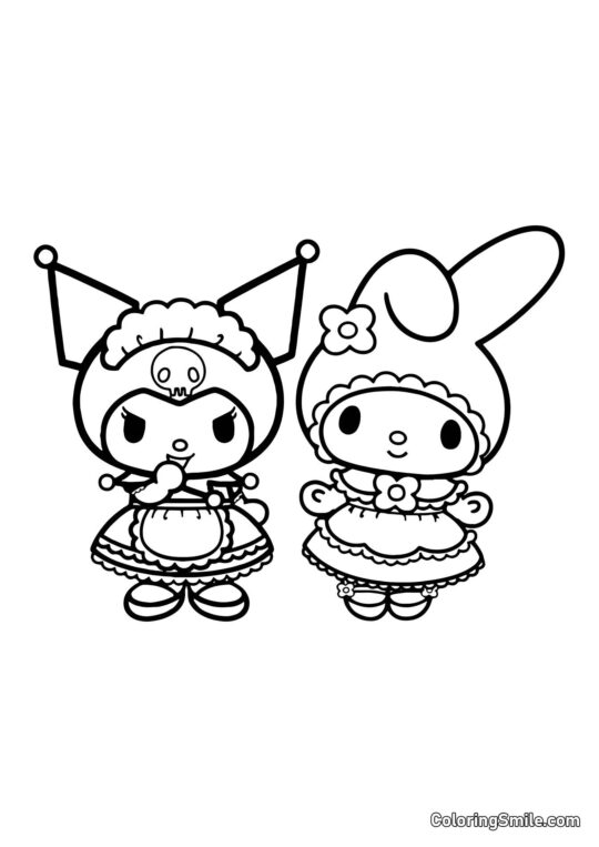 Kuromi et My Melody en Robes - Page de Coloriage