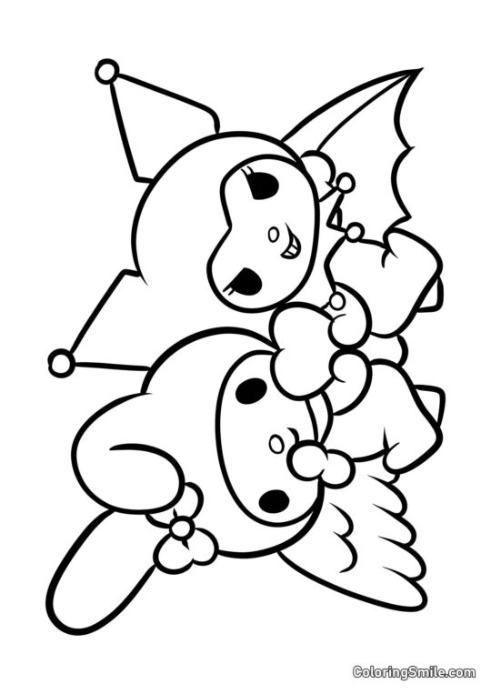Kuromi Diable et My Melody Ange - Page de Coloriage