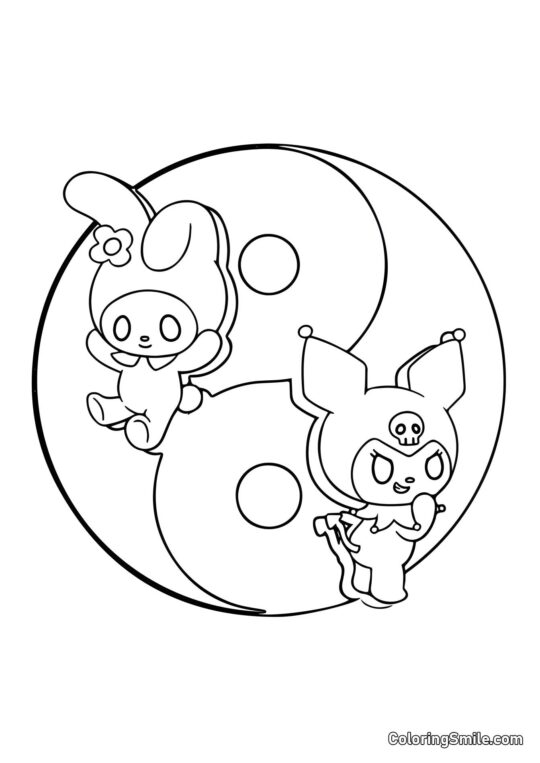 Yin-Yang Kuromi et My Melody - Page de Coloriage