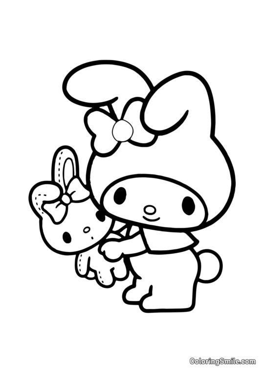 My Melody avec Lapin en Peluche - Page de Coloriage
