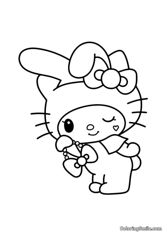 My Melody avec un Beau Nœud - Page de Coloriage