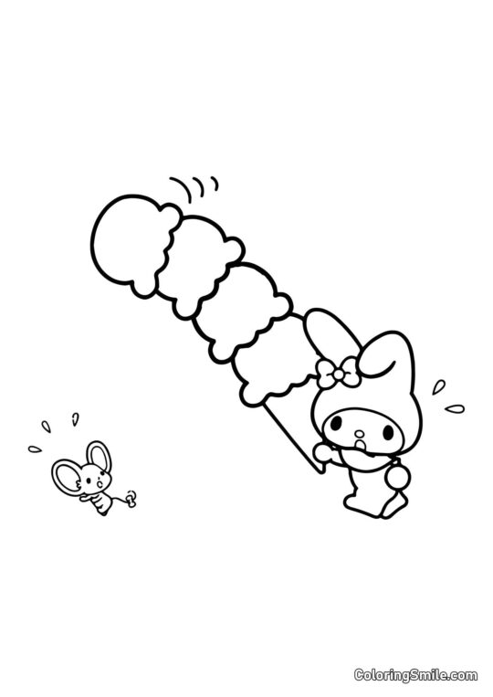 My Melody avec Gros Crème Glacée - Page de Coloriage
