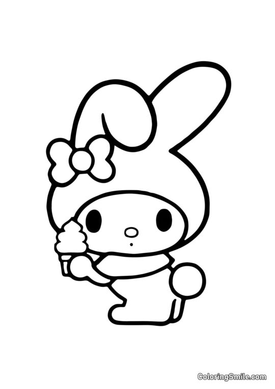 My Melody avec Crème Glacée - Page de Coloriage