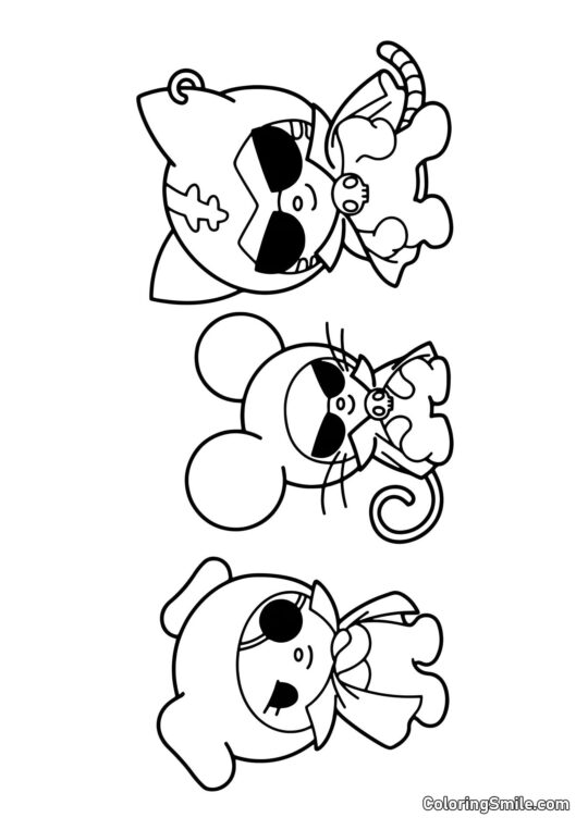 Wanmi, Chumi, et Nyanni du Gang de Kuromi - Page de Coloriage