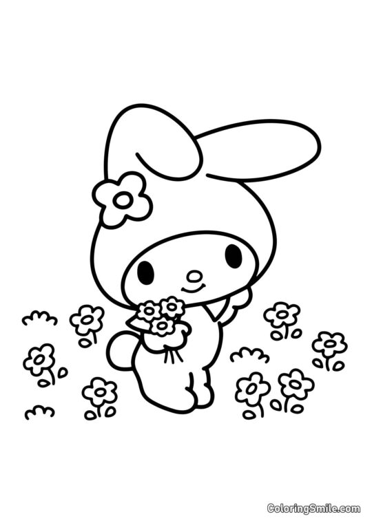 My Melody Cueillant des Fleurs - Page de Coloriage