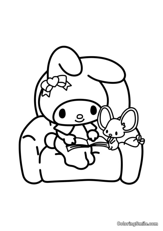 My Melody avec Souris sur Chaise - Page de Coloriage
