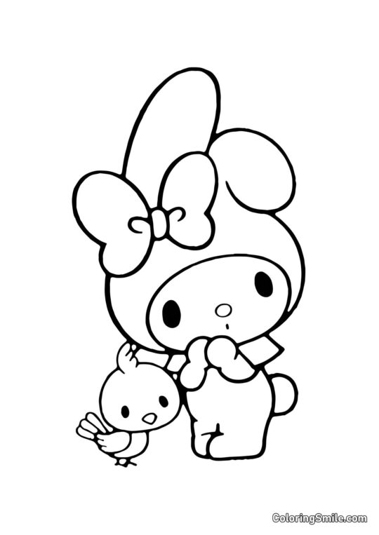 My Melody avec Oisillon - Page de Coloriage