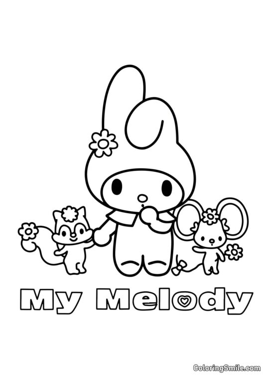 My Melody avec Écureuil et Souris - Page de Coloriage