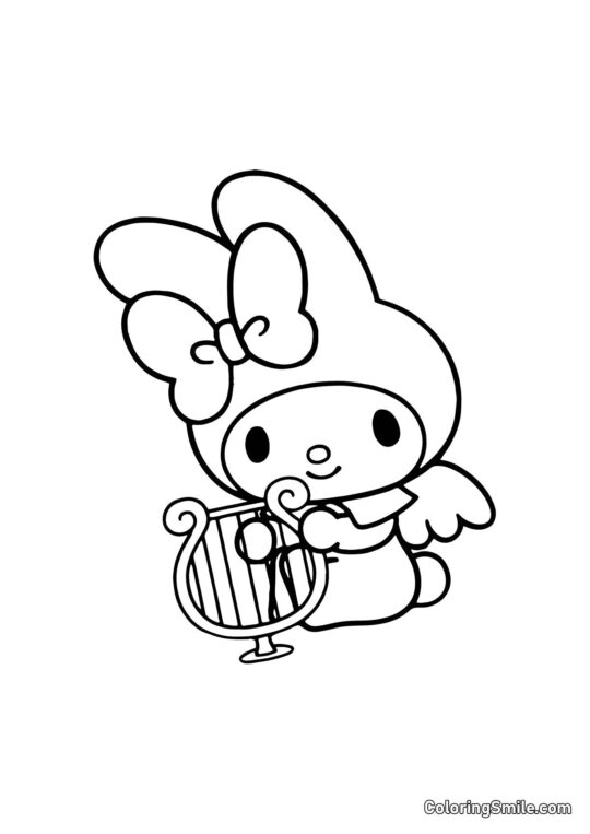 My Melody avec Harpe - Page de Coloriage