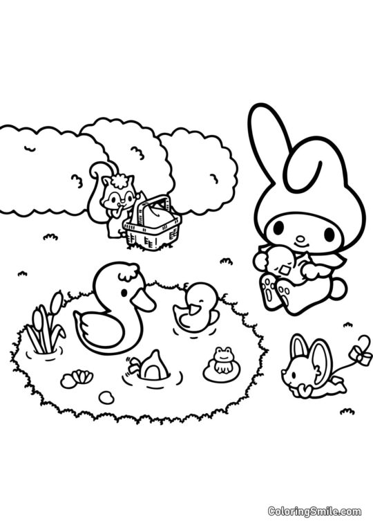 My Melody au Bord de l&rsquo;Étang - Page de Coloriage
