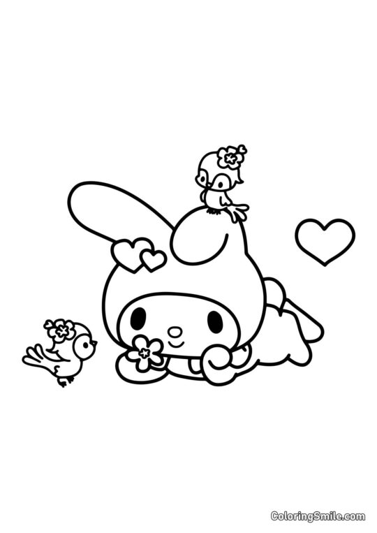 My Melody avec des Oiseaux - Page de Coloriage