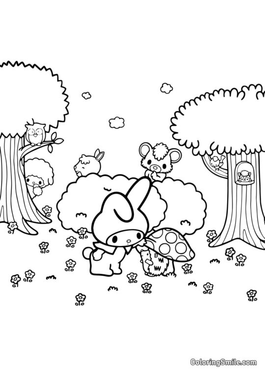 My Melody Parlant au Hérisson - Page de Coloriage