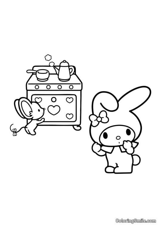 My Melody Cuisinant avec Fleta - Page de Coloriage
