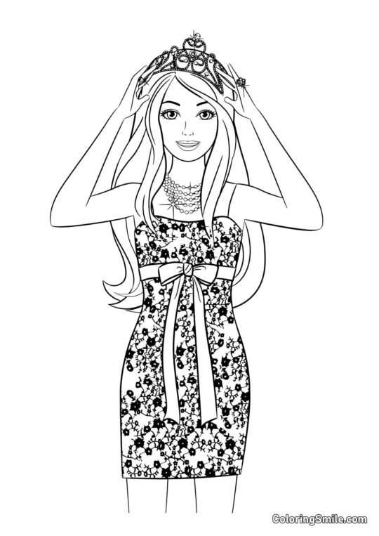 Barbie dans une robe élégante et une couronne - Page de Coloriage