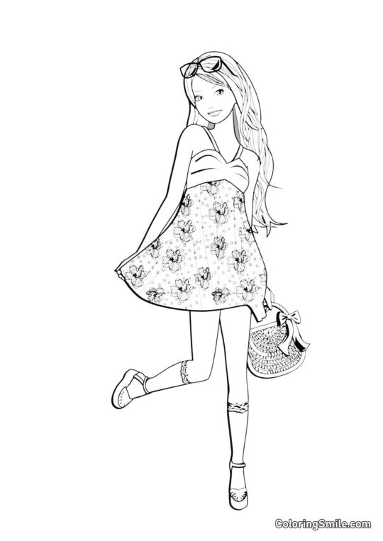 Barbie se préparant pour la plage - Page de Coloriage