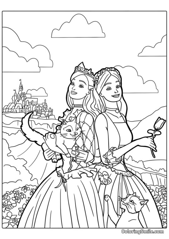 Barbie et les chatons - Page de Coloriage