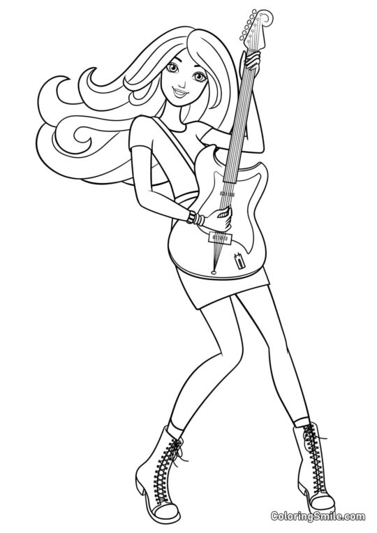 Barbie avec sa guitare préférée - Page de Coloriage