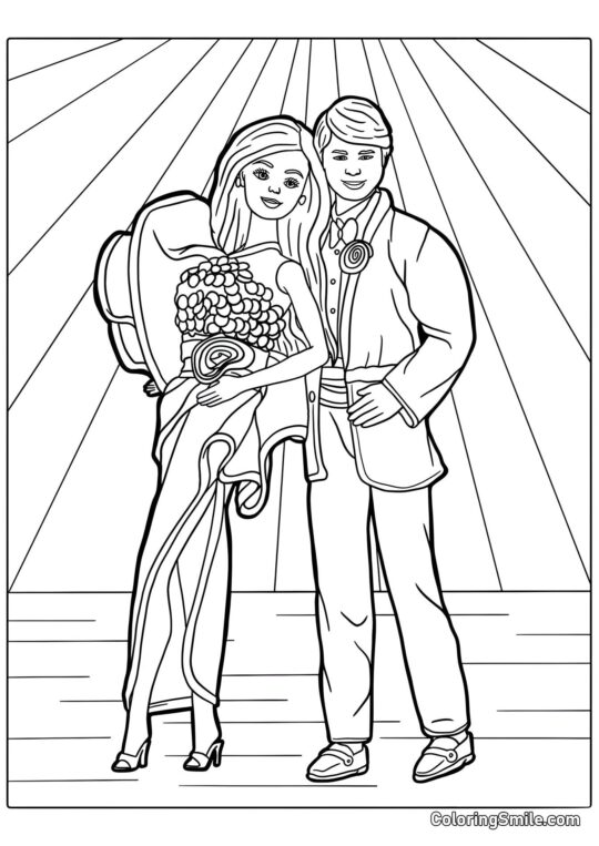 Barbie et Ken dansant - Page de Coloriage