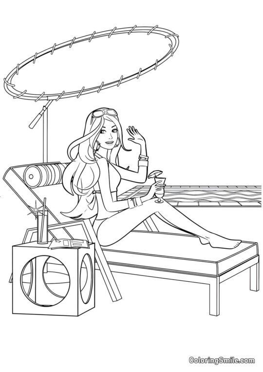 Barbie bronzant sur la plage - Page de Coloriage