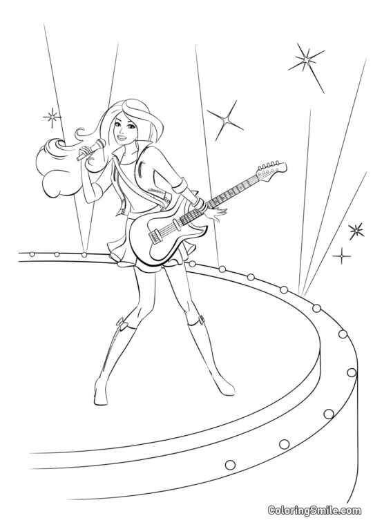 Barbie chantant et jouant de la guitare - Page de Coloriage