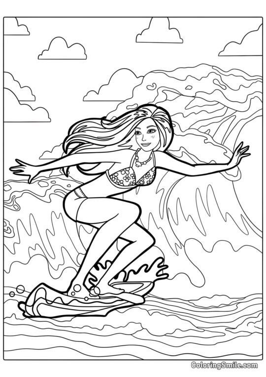 Barbie sur la vague - Page de Coloriage