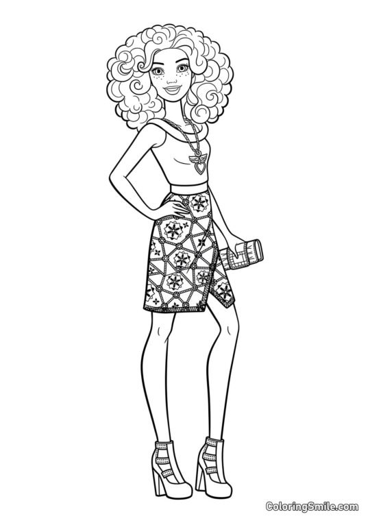 Barbie avec des boucles - Page de Coloriage