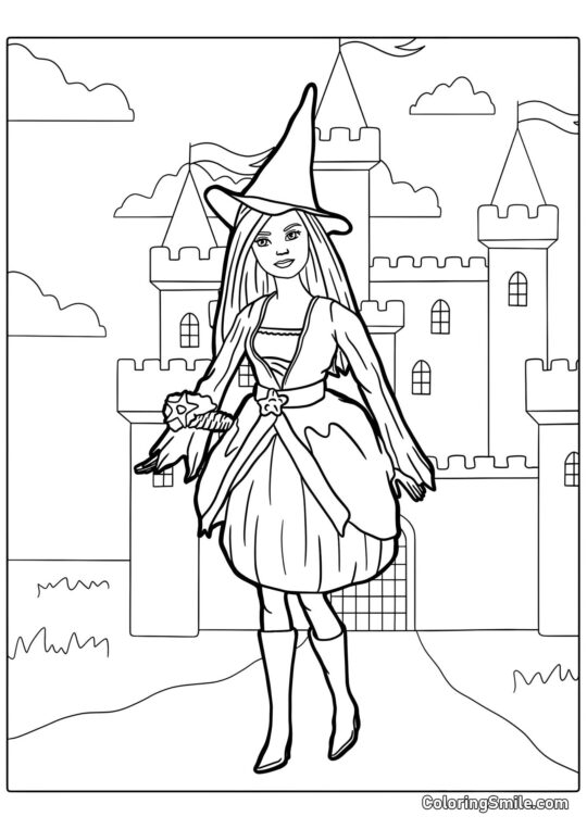 Barbie en costume de sorcière - Page de Coloriage