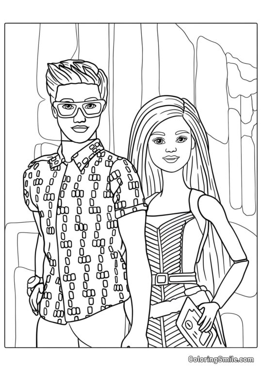Ken et Barbie sur la plage - Page de Coloriage