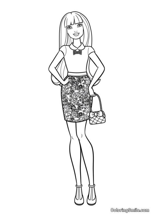 Barbie en jupe fleurie - Page de Coloriage