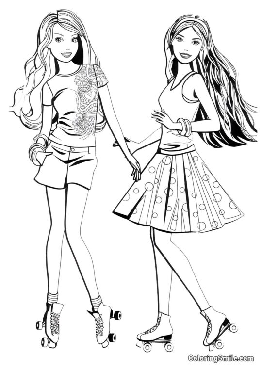 Les amis de Barbie en rollers - Page de Coloriage