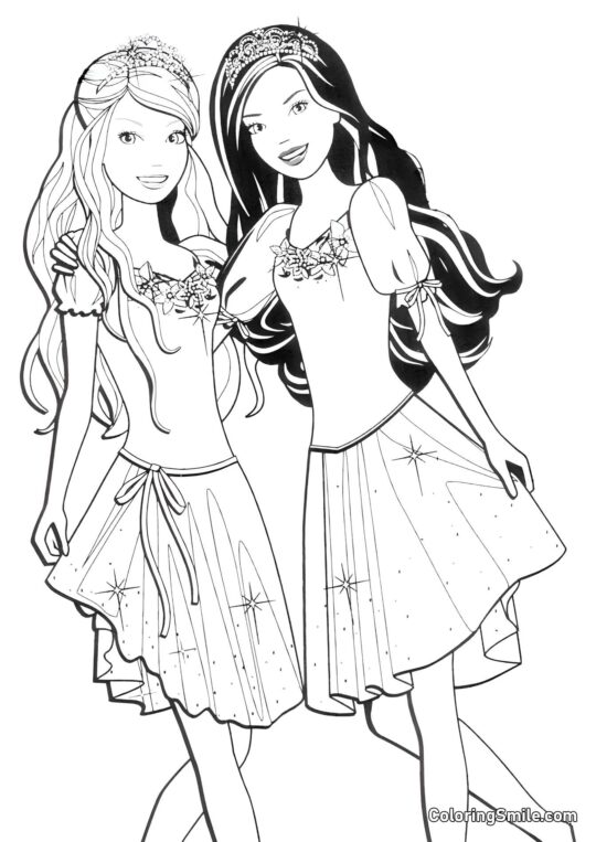 Barbie s&rsquo;est cousu des robes assorties - Page de Coloriage
