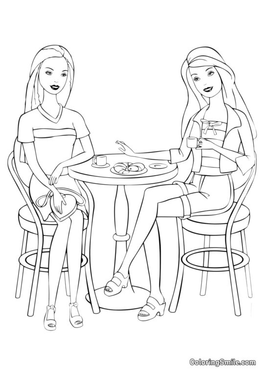 Thé avec l&rsquo;amie de Barbie - Page de Coloriage