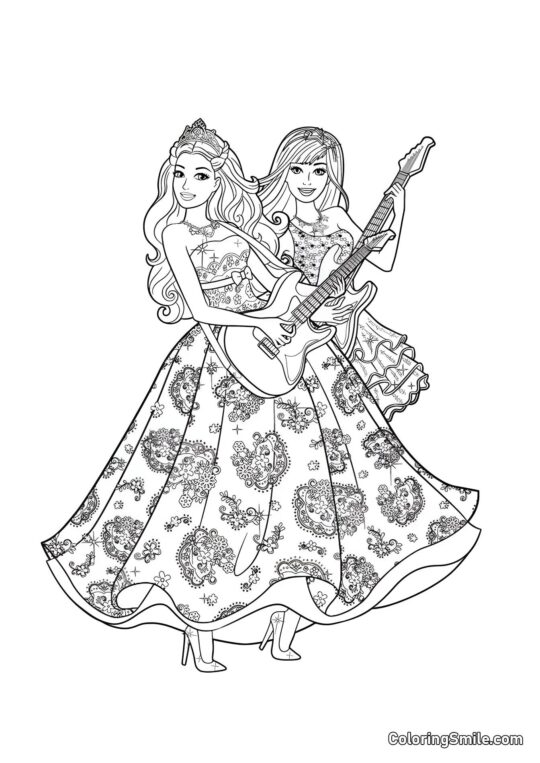 Barbie avec une guitare - Page de Coloriage