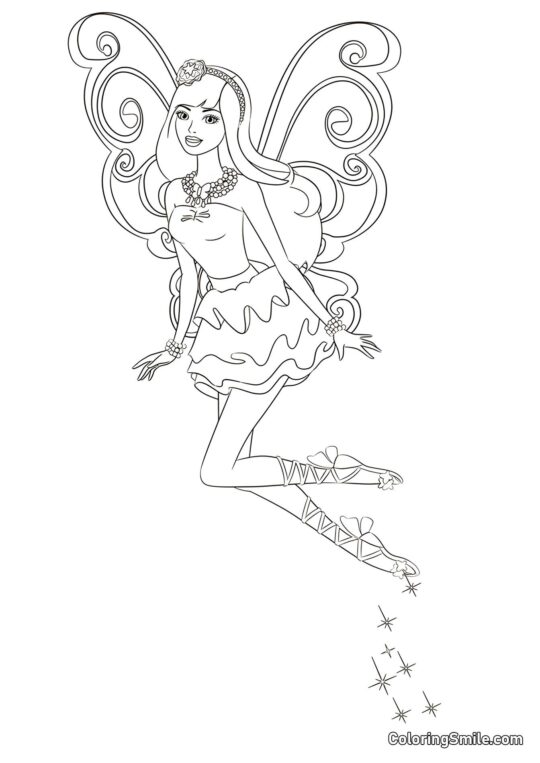 Barbie fée en vol - Page de Coloriage