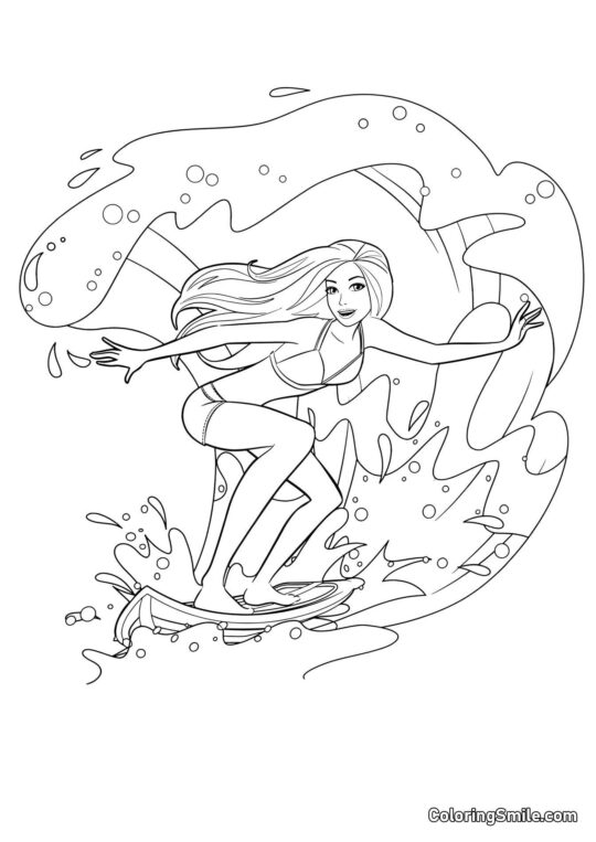 Barbie sur une planche de surf - Page de Coloriage