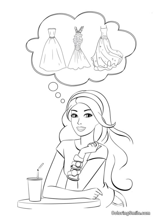 Barbie rêvant de robes - Page de Coloriage