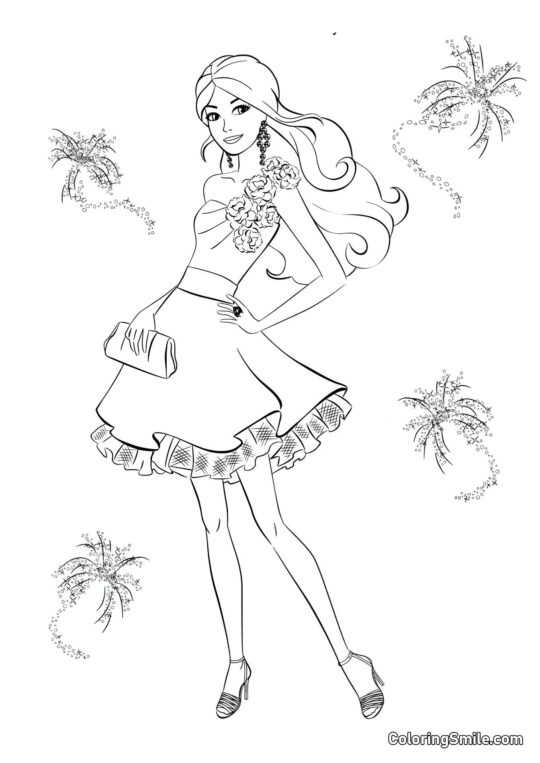 Barbie en robe à la mode - Page de Coloriage